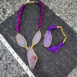 New unique Genuine Brazilian Agate necklace bracelet set